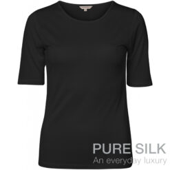 Lady Avenue Strikket Silke T Shirt M. Kort Ærme Sort