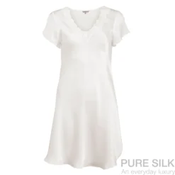 lady avenue ren silke natkjole m. kort Ærme offwhite