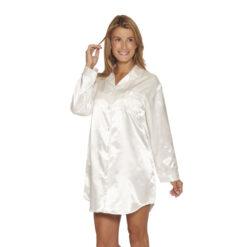 Lady Avenue Satin Natskjorte M. Brystlomme og Knapper Offwhite