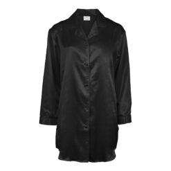 Lady Avenue Satin Natskjorte m. Brystlomme og Knapper Sort