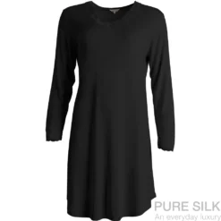 lady avenue strikket silke natkjole m. langt Ærme sort