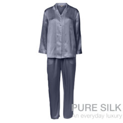 Lady Avenue Pure Silk Pyjamas Pigeon Blue3