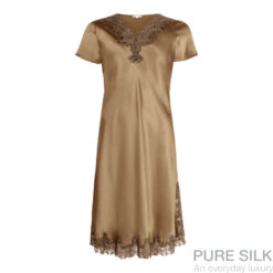 lady avenue pure silk de luxe natkjole m. kort Ærme vintage gold2