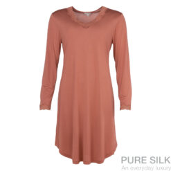 lady avenue strikket silke natkjole m. langt Ærme terracotta2
