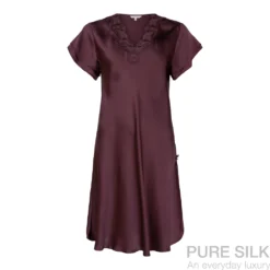 lady avenue pure silk natkjole m. kort ærme italian plum2