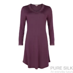 lady avenue strikket silke natkjole m. langt ærme italian plum2