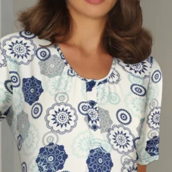 lady avenue bamboo natkjole lang blue/grey floral