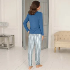 lady avenue bamboo pyjamas blue/grey stripe