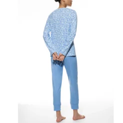 mey flower meadow pyjamas m. 7/8 buks blue silk