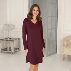 Lady Avenue Bamboo - Natkjole m. langt ærme Plum