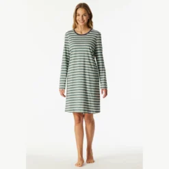 Schiesser Natkjole m. Langt ærme Mineral Green