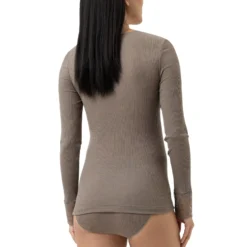 Mey Wool Love Uld T-shirt m. Langt ærme og blonde kant Deep Taupe